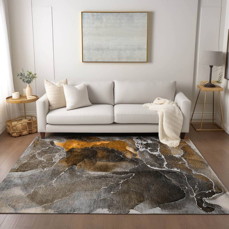 Almona Artistic Abstract Weather Resistant Sleek Contemporary Outdoor Rug