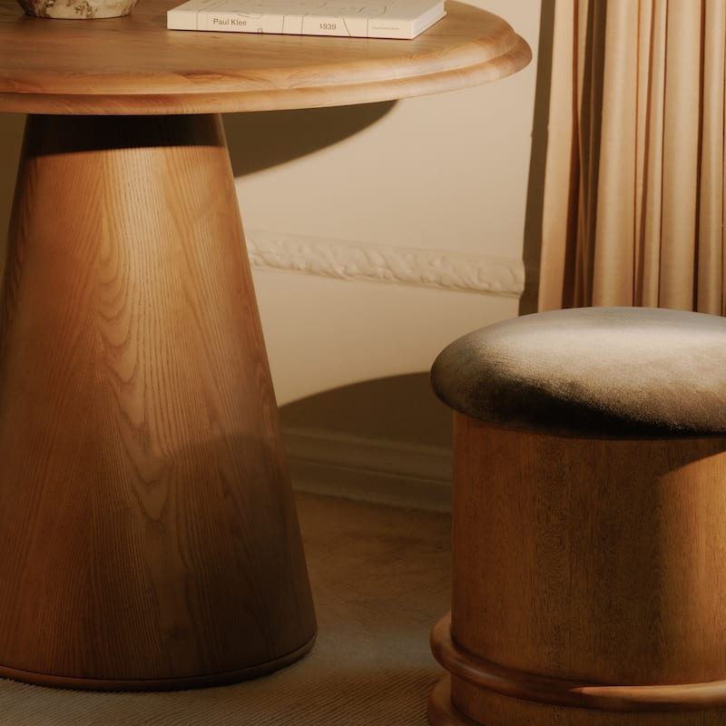 NADAAL STUDIOS Breyson Storage Stool, Mushroom-Inspired Silhouette, Solid Birch Base, Olive