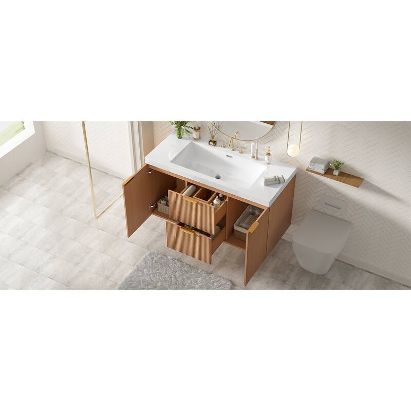 GDFStudio - Mercer Transitional Wall Mounted Bathroom Vanity Cabinet with Double SMC Sink, Soft Close Doors & Drawers