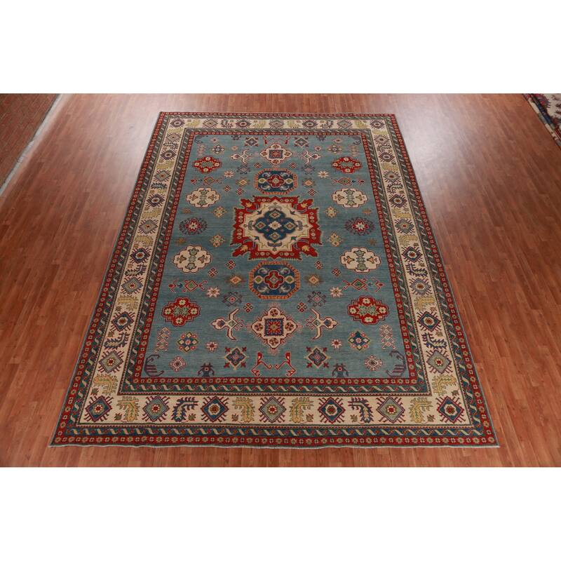 Hand Knotted Oriental 100% Wool Carpet Traditional Medallion Navy Blue & Blues Kazak Area Rug - 13' 7'' X 10' 1''