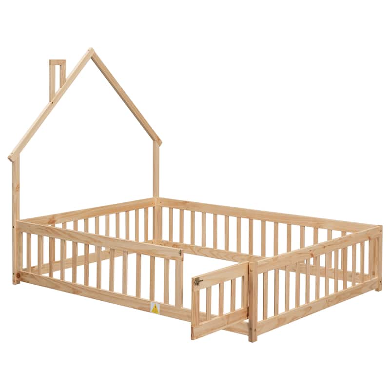 Full House-Shaped Headboard Floor Bed with Fence