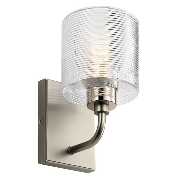 Kichler Harvan 9.25 Inch 1 Light Wall Sconce with Clear Ribbed Glass in Satin Nickel. Opens flyout.