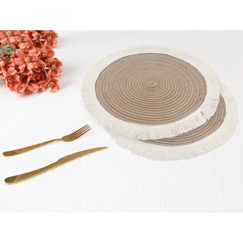 Rustic Placemats Set of 6 Round Rattan Placemats for Dining Table Decor Indoor Outdoor Kitchen Table Mat Wipe Clean - 15*15in