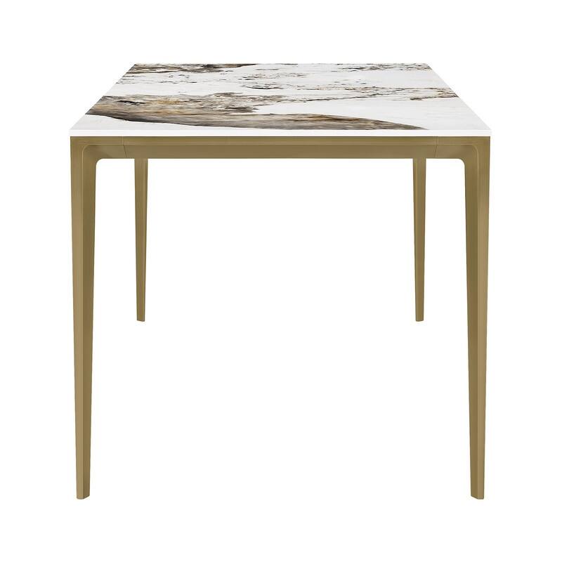 Spruce & Spring Modern Pandora Sintered Stone Dining Table with Sculptural Bronze-Aluminum Base