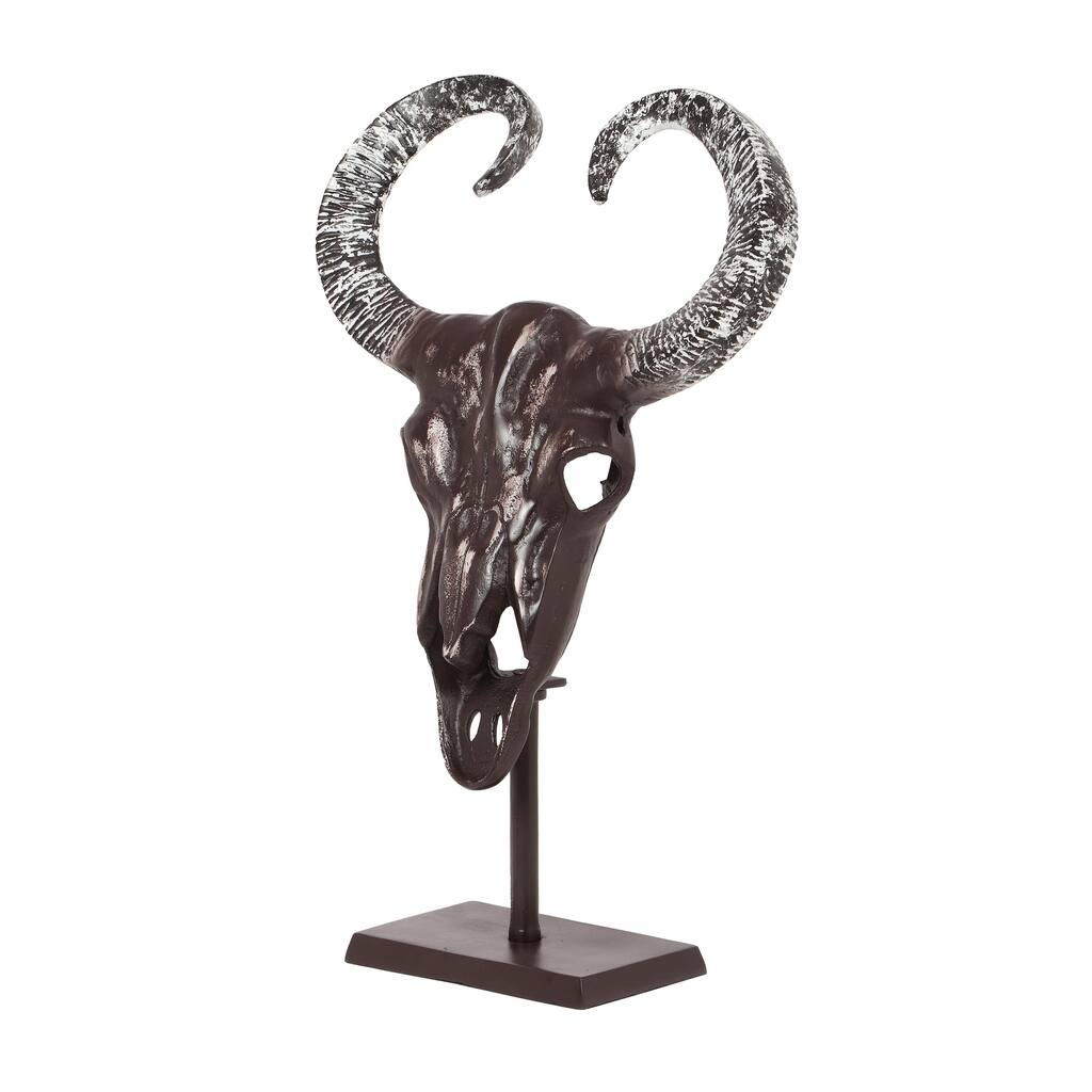Tabletop Decor, Taurus Head on Stand, 25 Inch Bronze Aluminum Finish