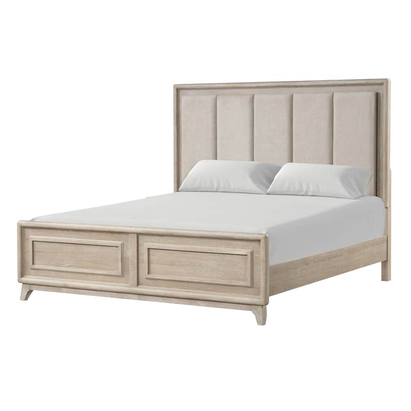Furniture of America Lioraen Modern Oak Solid Wood Upholstered Channel Panel Bed