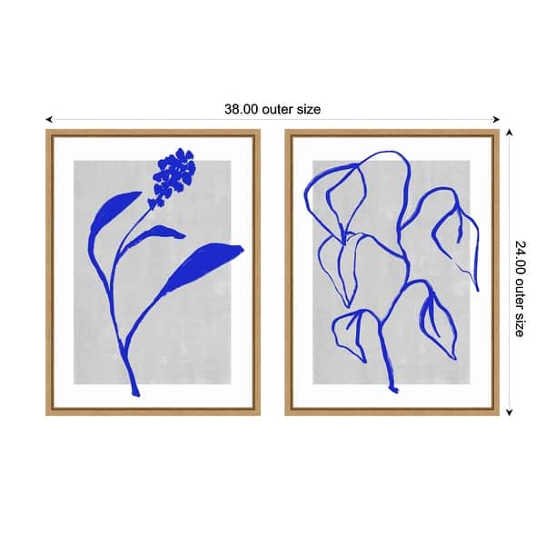 dimension image slide 1 of 2, Amanti Art Azure Blossom Silhouette & Blue Lines Harmony 2 Piece by Treechild Framed Canvas Wall Art