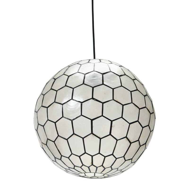 Capiz Honeycomb Globe Pendant Light - 16.0"L x 16.0"W x 15.0"H - Black