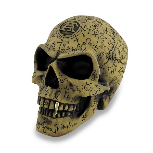 Alchemy Gothic Ancient Rune Engraved Omega Skull Statue - KHAKI