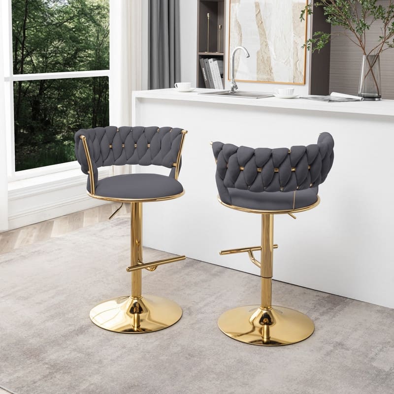 Best Quality Furniture Adjustable Velvet Barstools with Round Chrome Finish Base (Set of 2)