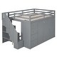 preview thumbnail 10 of 38, Full Size Wood Loft Bed With Wardrobes, Cabinets and Drawers, Gray