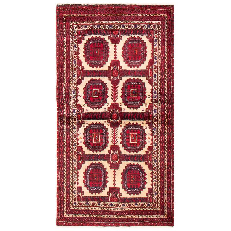 ECARPETGALLERY Hand-knotted Royal Baluch Cream, Red Wool Rug - 2'11 x 5'9 - Cream/ Red - 2'11 x 5'9