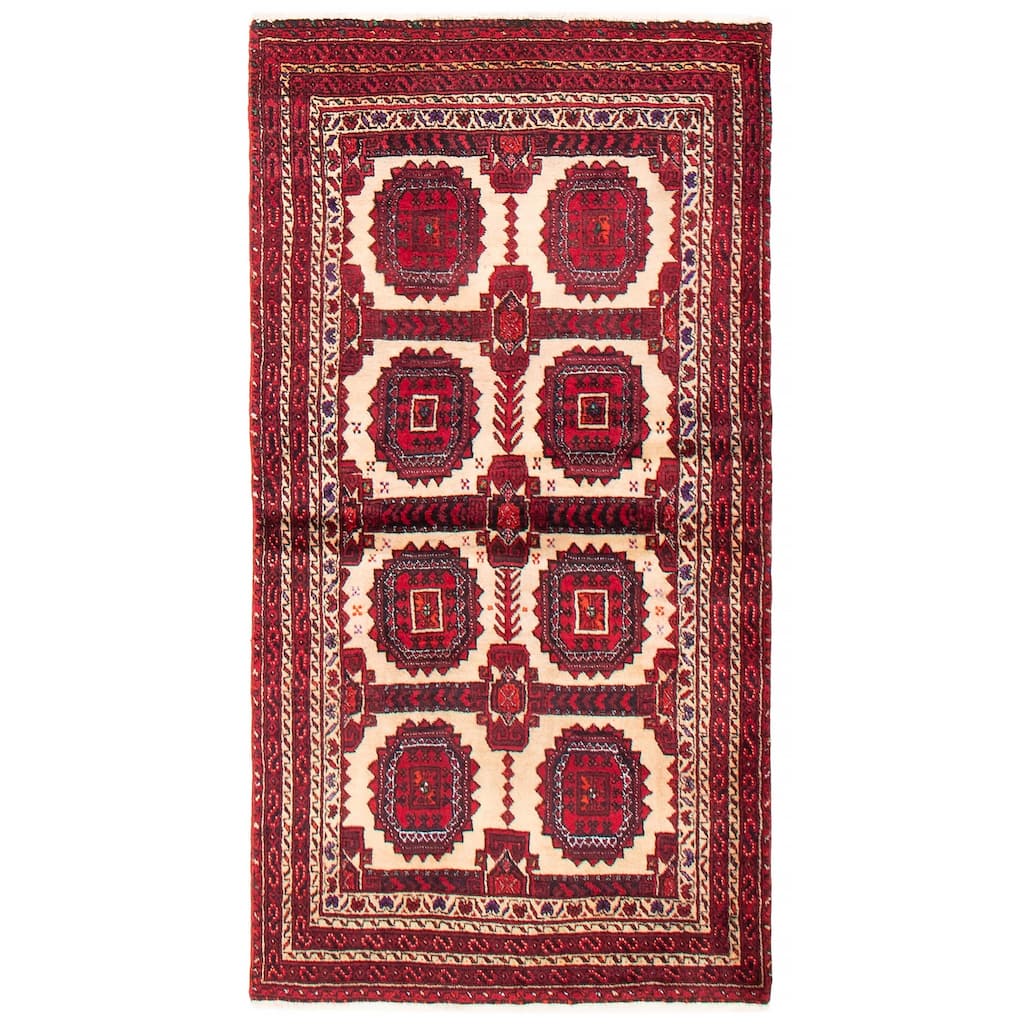 ECARPETGALLERY Hand-knotted Royal Baluch Cream, Red Wool Rug - 2'11 x 5'9