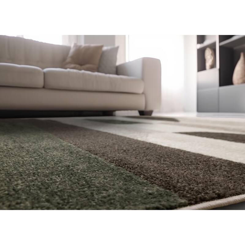 Marley Collection - Geometric Curves Taupe Oxblood Area Rug