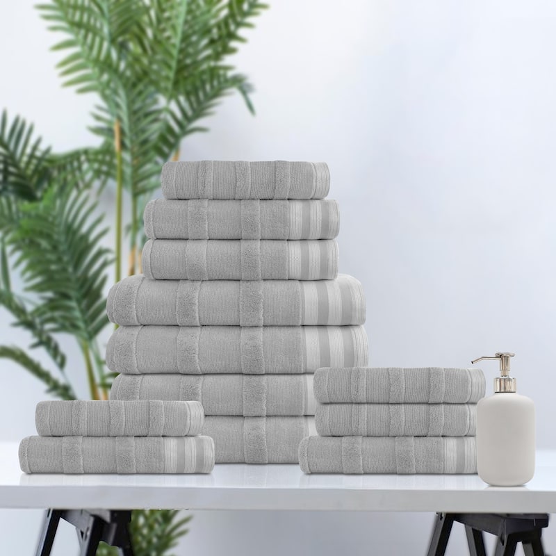 Kathy Ireland 12-Piece Jacquard Stripe Kyoto Towel Set - Gray