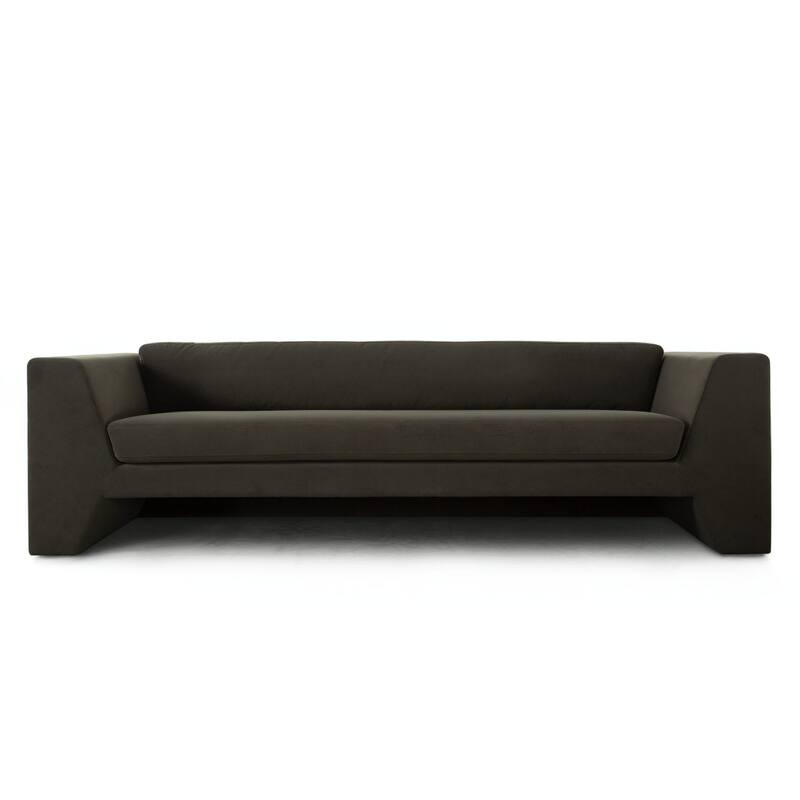 Roe Sofa, Moss Green Performance Velvet, Wide Track Arms, 99 Inch