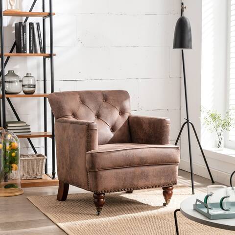 Modern Kiln Dried Hardwood Frame&Nailheads Decor Living Room Leisure Accent Chair with Roller Front Feet, Sloped&Tufted Back