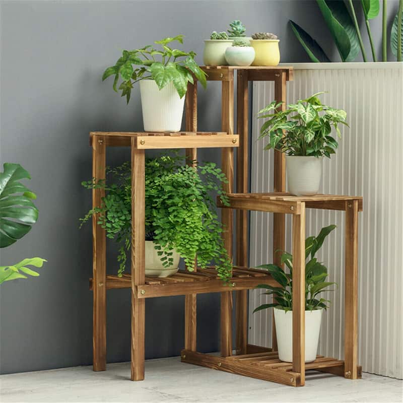 6 Tiers Corner Wooden Plant Stand Shelf Garden Patio Flowers Holder