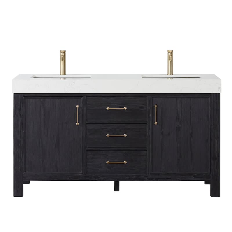 Miseno MV-NM-LEON60M-LWT León 60" Free Standing Double Basin Vanity - Fir Wood Black - Wood Finish