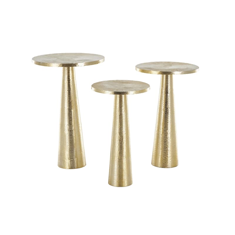 Textured or Ridged Accent Table with Layered Ring Tabletop or Hammered & Cone Shaped Bases - Gold or Silver - Roche River Décor