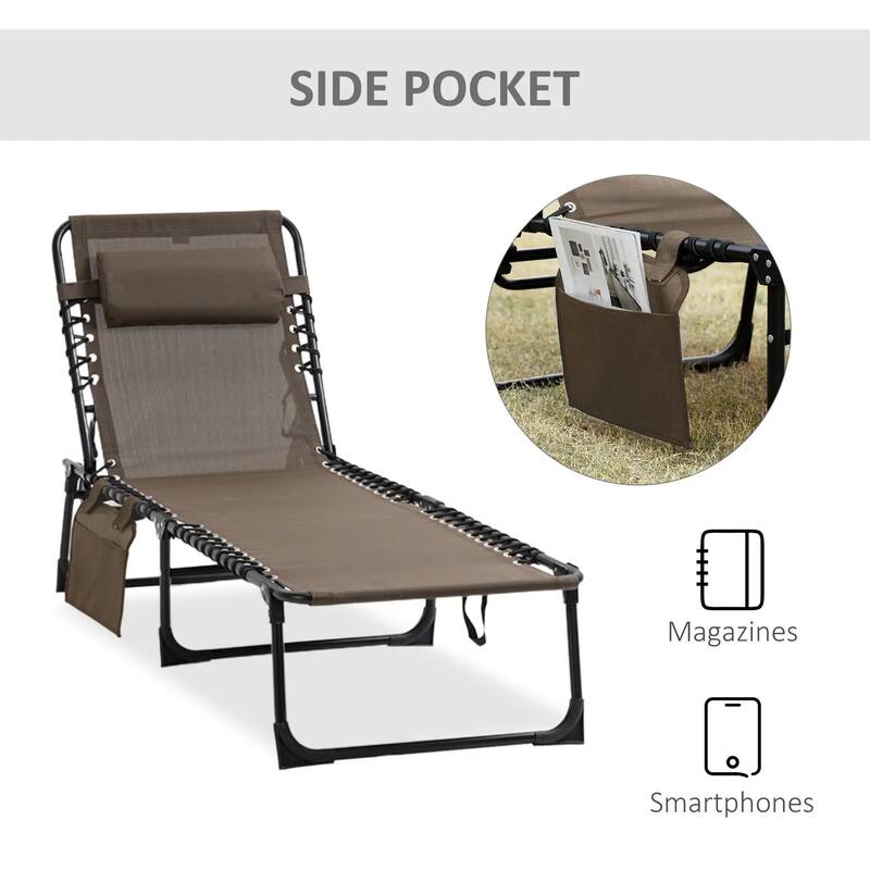 Reclining Chaise Lounge with Adjustable Back, Pillow for Patio Beach