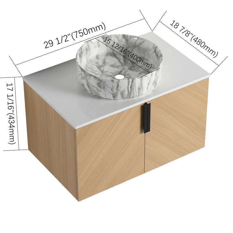 Bathroom Vanity With Sink In 30/36 Inch, Floating Bathroom Vanity With 2 Soft Close Doors