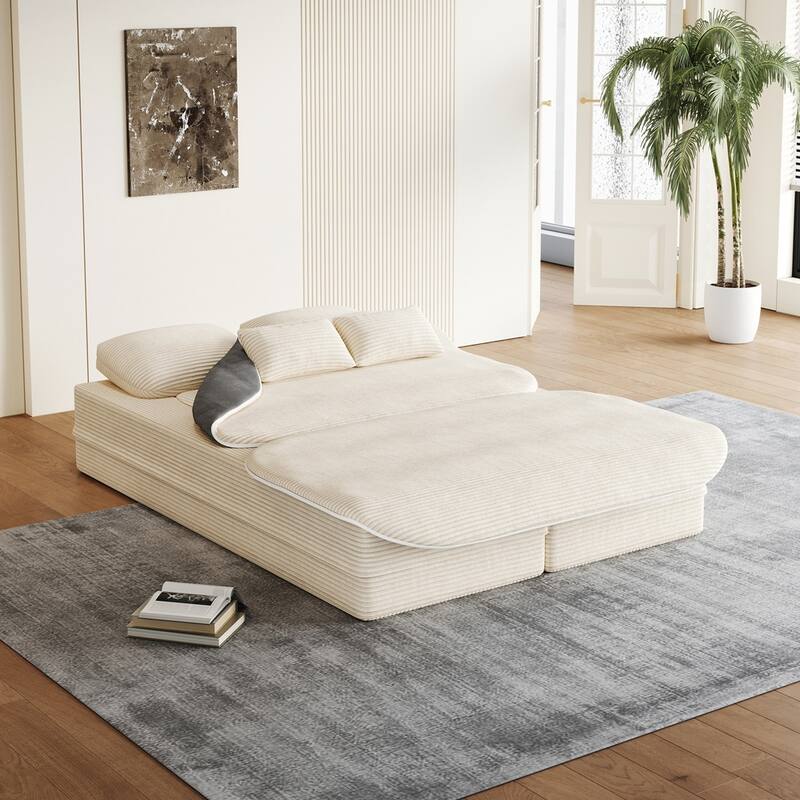 Folding Mattress Sofa with Fixed Shape Frame Convertible Sleeper Foam Sofa Bed with Blanket