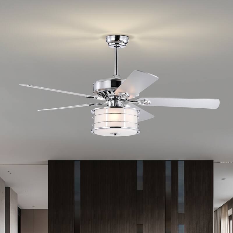 52" 3-Light Chrome Drum Shade LED Ceiling Fan + Remote, Traditional Farmhouse Rustic Industrial