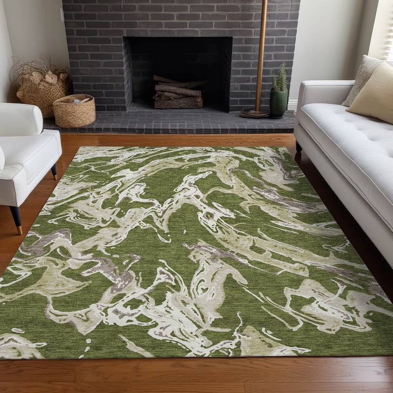 Machine Washable Indoor/ Outdoor Modern Wave Chantille Rug