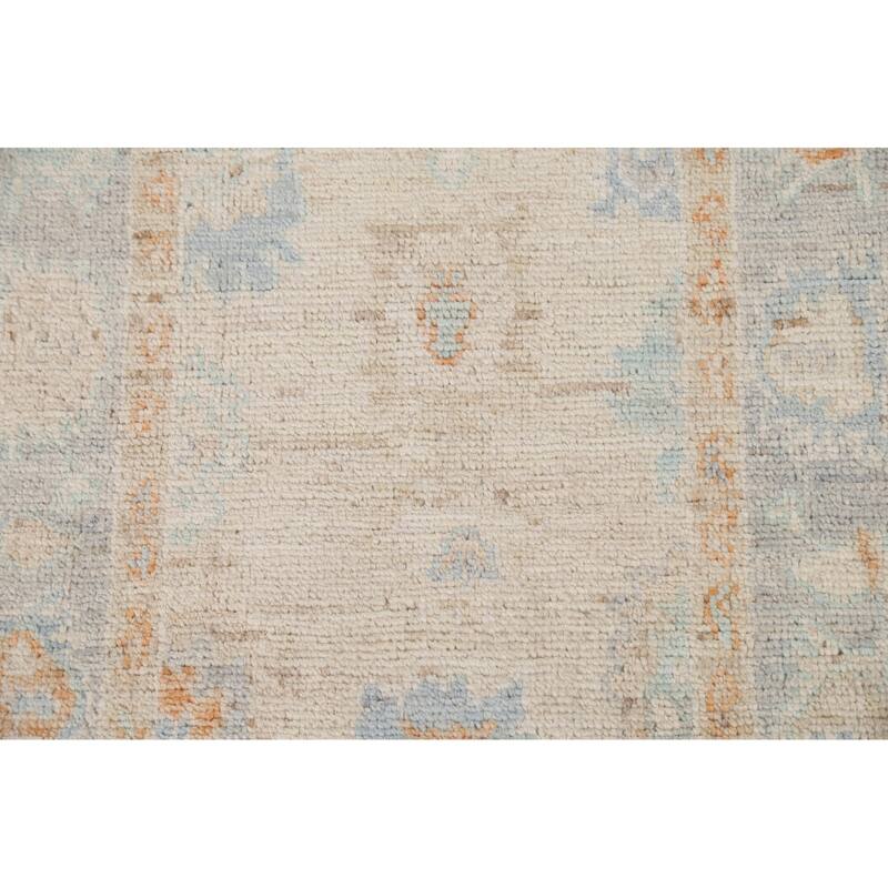 Hand Knotted Oriental 100% Wool Carpet Transitional Geometric Beige & Ivories Oushak Area Rug - 2' 11'' X 1' 10''