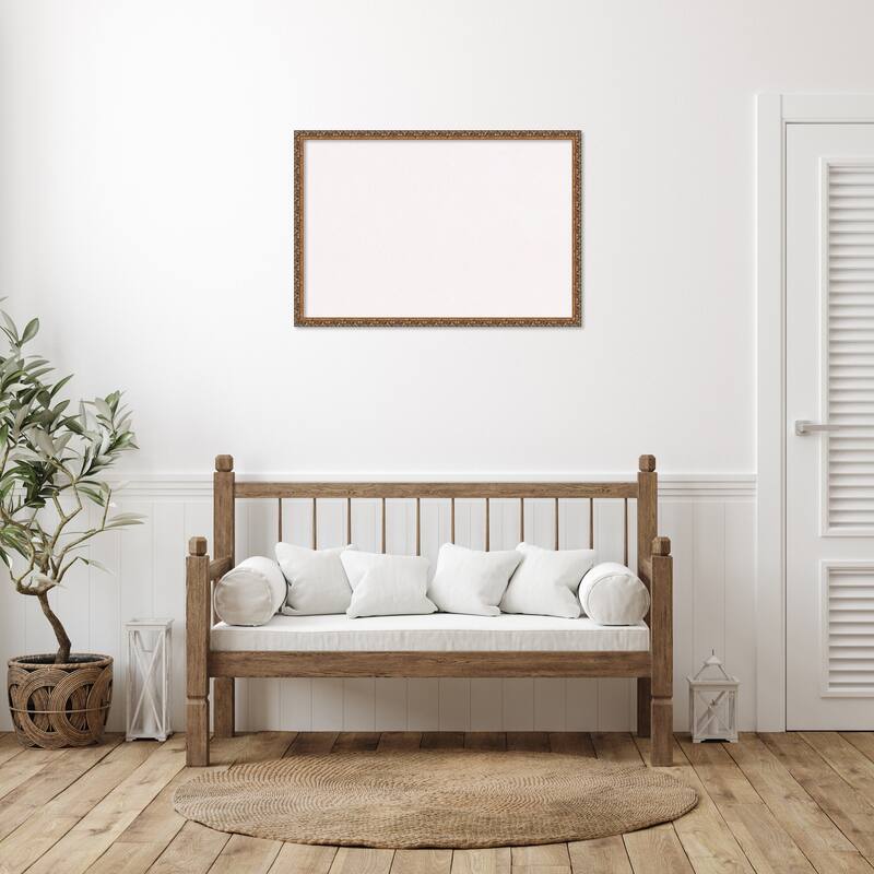 Antique Bronze Wood Framed White Corkboard Bulletin Board