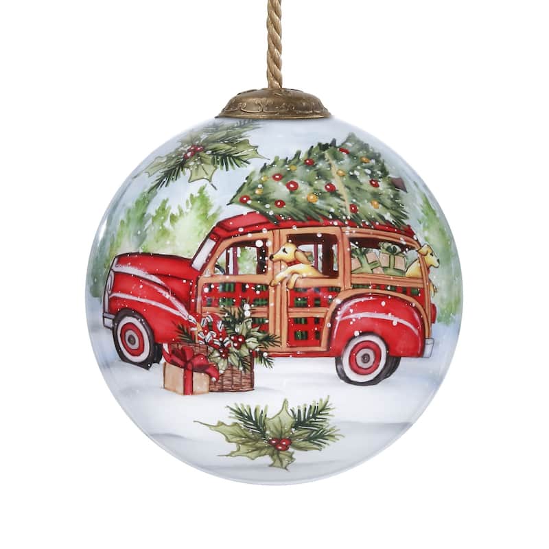 Home For Christmas Hand Painted Mouth Blown Glass Ornament - 3"x 3" x 3"