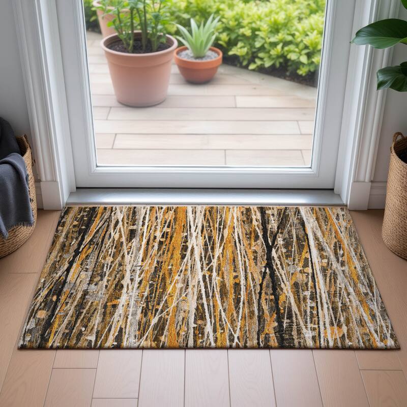 Machine Washable Indoor/Outdoor Abstract Stripes Chantille Rug