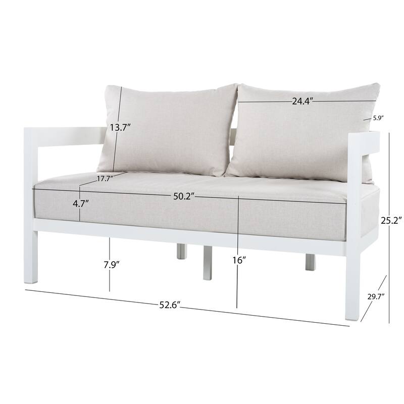 Christopher Knight Home - Modern 4-Piece Outdoor Aluminum Patio Conversation Set with Oval Glass Coffee Table & Cushions