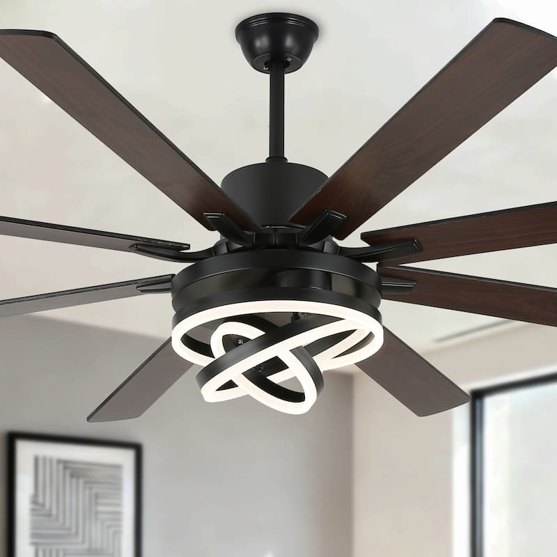 Bella Depot 72" Modern Large Ceiling Fan with Dimmable LED Light and Remote Control 6-Speed Reversible DIY Shade Chandelier - Black