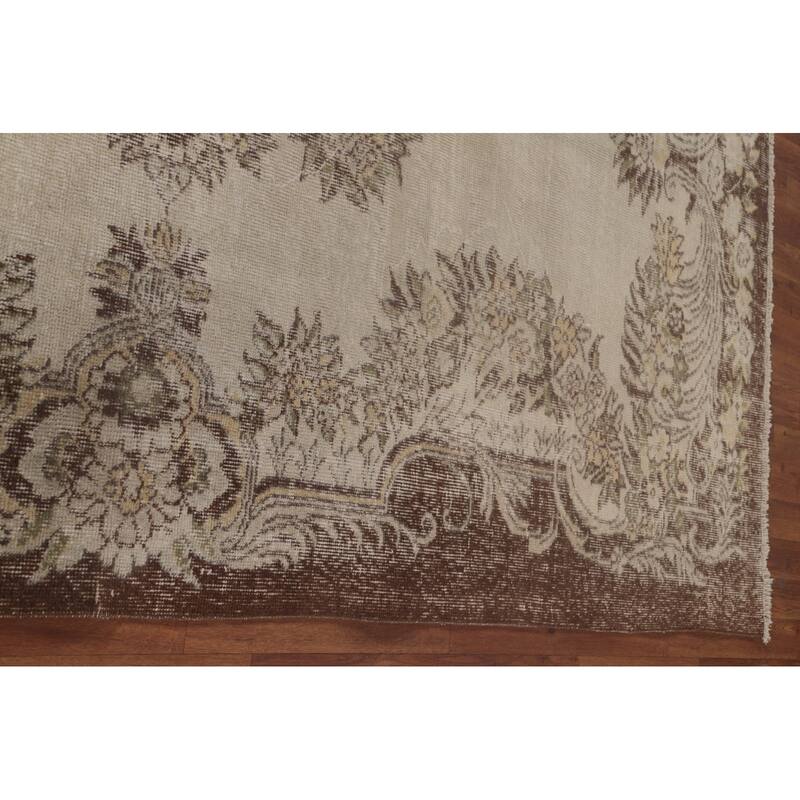 Anatolian Turkish Vintage Rug Handmade Distressed Beige Wool Carpet - 6'1" x 9'7"