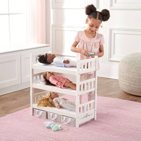 slide 2 of 9, Badger Basket 1-2-3 Convertible Doll Bunk Bed with Bedding, Baskets and Free Personalization Kit - White Rose