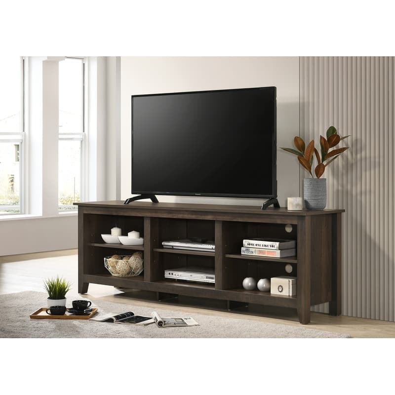 70"W TV Stand with Open Shelves and Cable Management - Brown