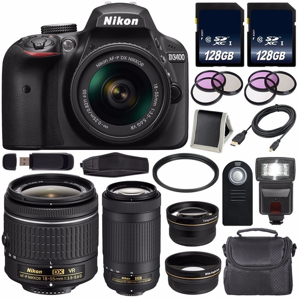 Nikon D3400 DSLR Camera with AF-P 18-55mm VR Lens (Black) International Model + Nikon AF-P DX 70-300mm f/4.5-6.3G ED Lens Bundle