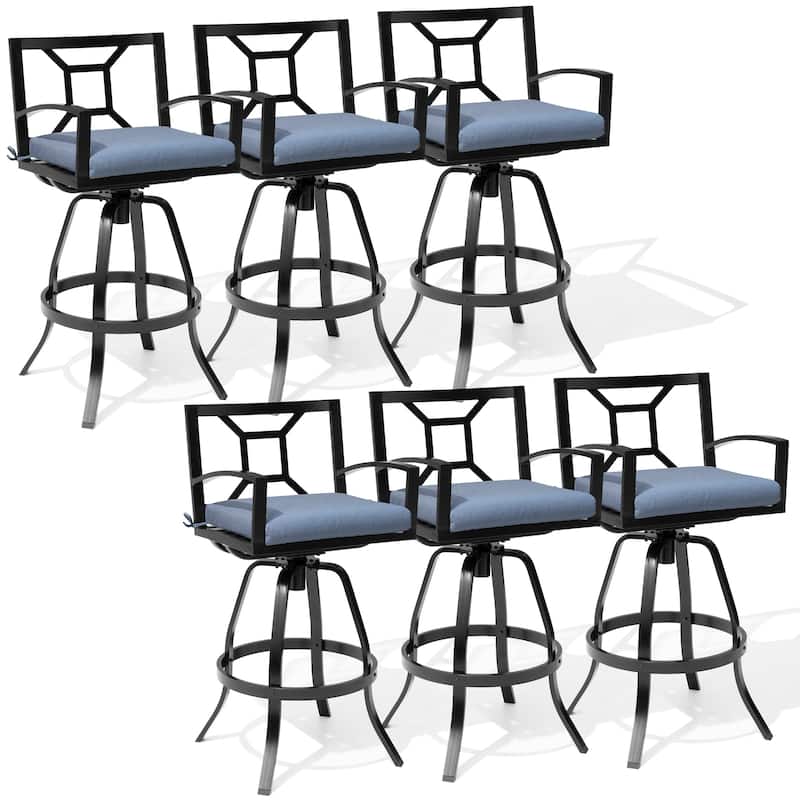 Outdoor Premium All-Aluminum Bar Height Bar Stools with Sunbrella Cushions - Spectrum Denim - 6PC