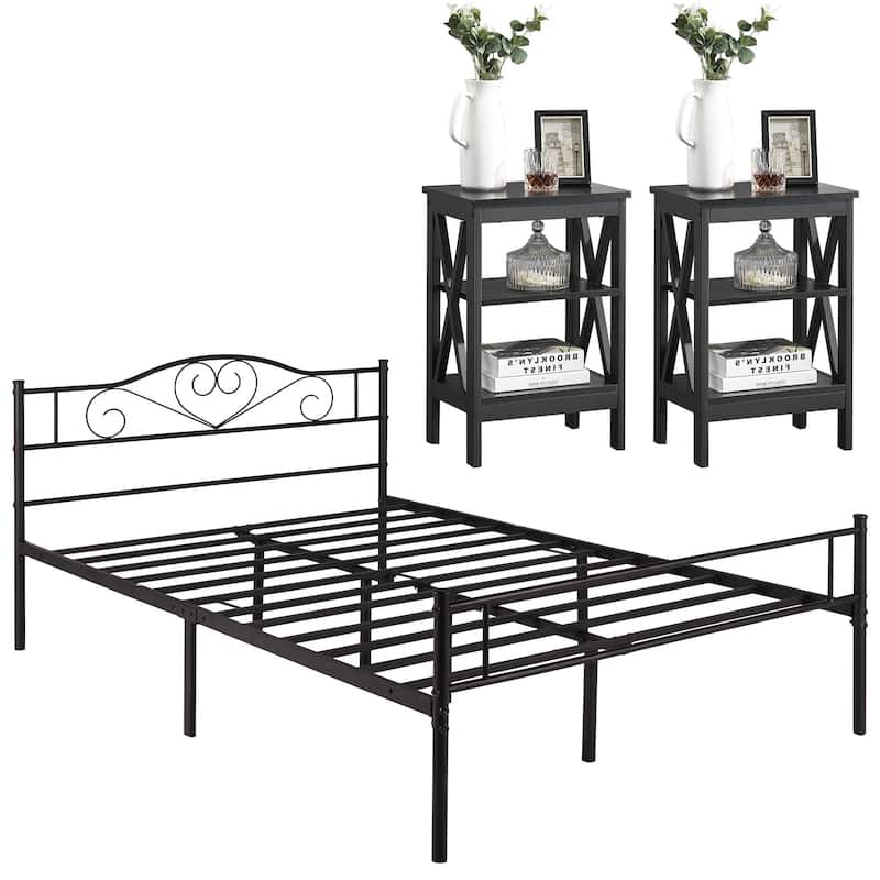 Taomika 3-Pieces Bed Frame and Modern Nightstands Sets