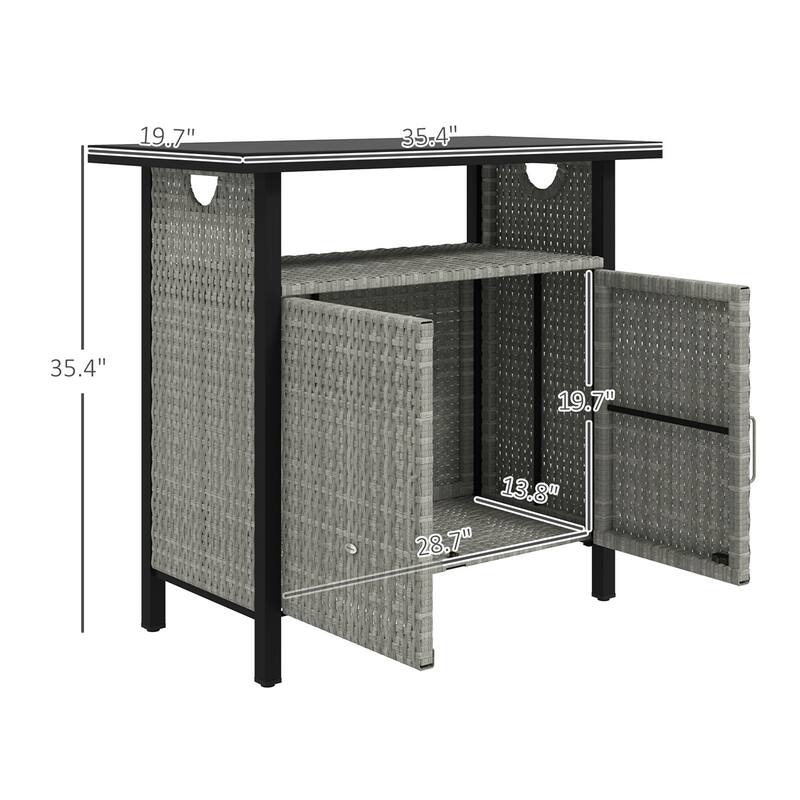 PE Rattan Outdoor Storage Cabinet with Steel Frame and Shelf - 35.4" W x 19.7" D x 35.4" H