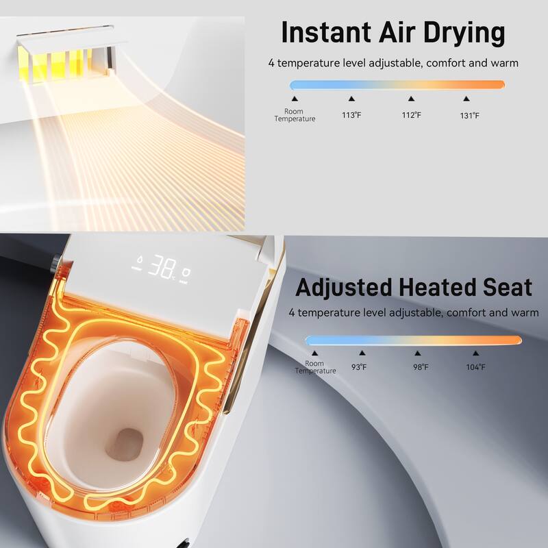 Modern Smart Toilet with Bidet. Auto Open Close. Auto Flush. Heated Seat. Warm Water. Dryer. Foam Shield
