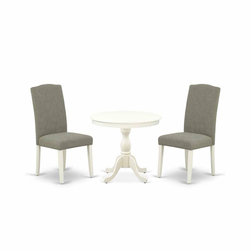 3-Piece Linen White Finish Solid Wood Top - Dining Room Set with High Back - Seats 4
