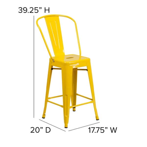 dimension image slide 2 of 9, 24'' High Metal Indoor-Outdoor Counter Height Stool with Back
