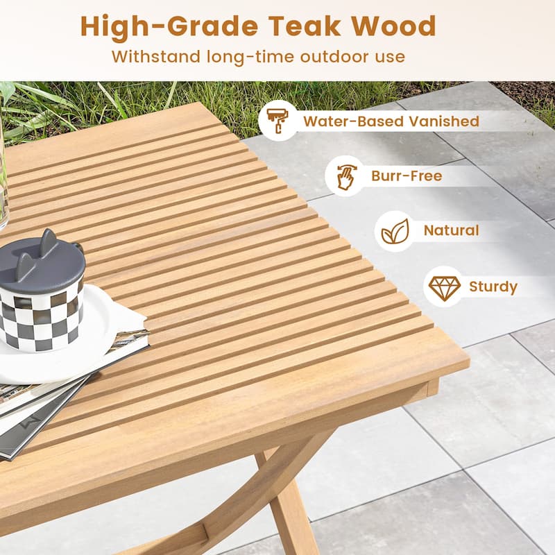 Gymax 3-Piece Patio Bistro Set Teak Wood Square Coffee Table & Folding