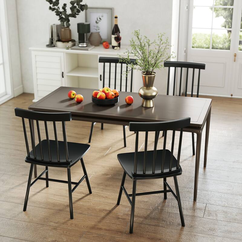 HOMCOM Windsor Dining Chairs Set of 2, Nordic Wooden Kitchen Chairs with Rubber Wood Frame Black