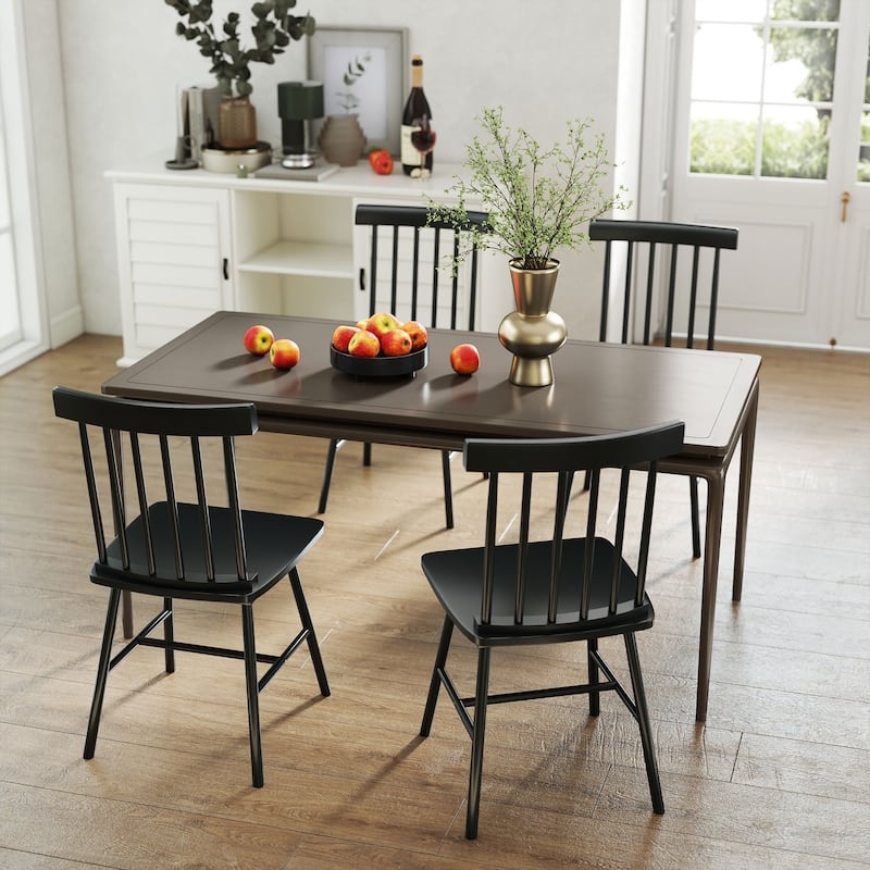 HOMCOM Windsor Dining Chairs Set of 4, Nordic Wooden Kitchen Chairs with Rubber Wood Frame and Spindle Backrest, Light Brown