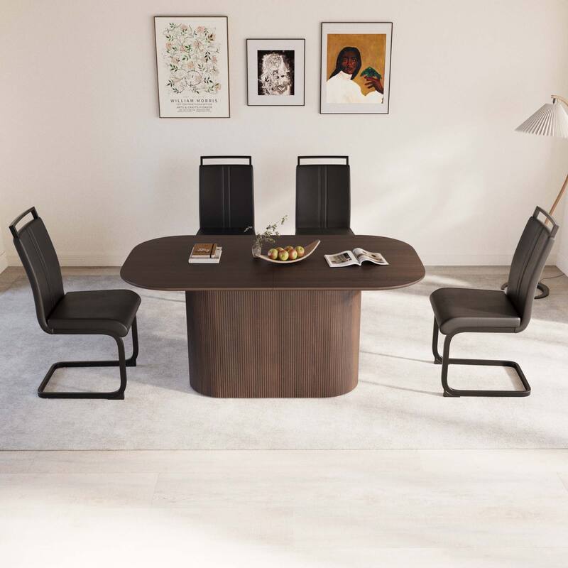 5-Piece Black Brown Dining Set with 4 PU Leather Armless Chairs, Coffee Table & Chairs Set for Dining Room