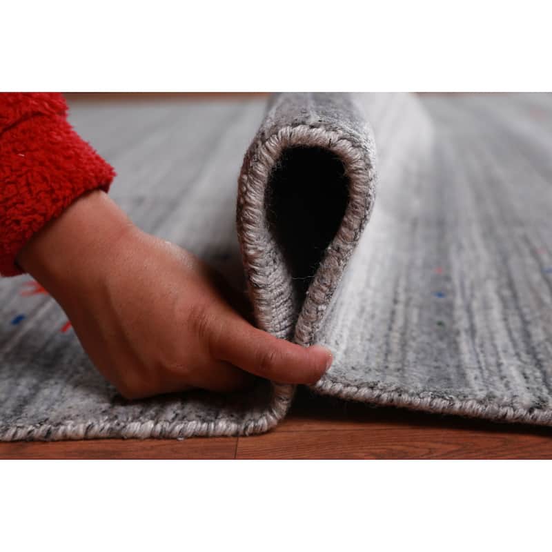Silver Gray Gabbeh Indian Area Rug Handmade Wool Carpet - 8'10" x 11'10"
